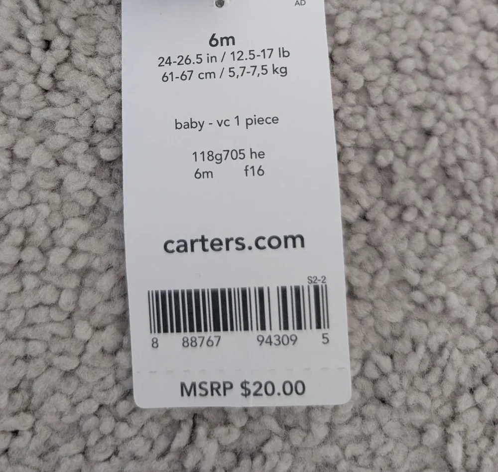 NWT Lot Of 2 Carter's Fleece One Piece FullZip Bodysuit Plaid Size 6 Months